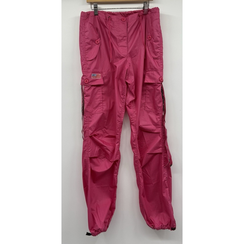 UFO Hot Pink Cargo Parachute Pants SZ M Baggy Rave 90s Skater Hip Hop Streetwear
